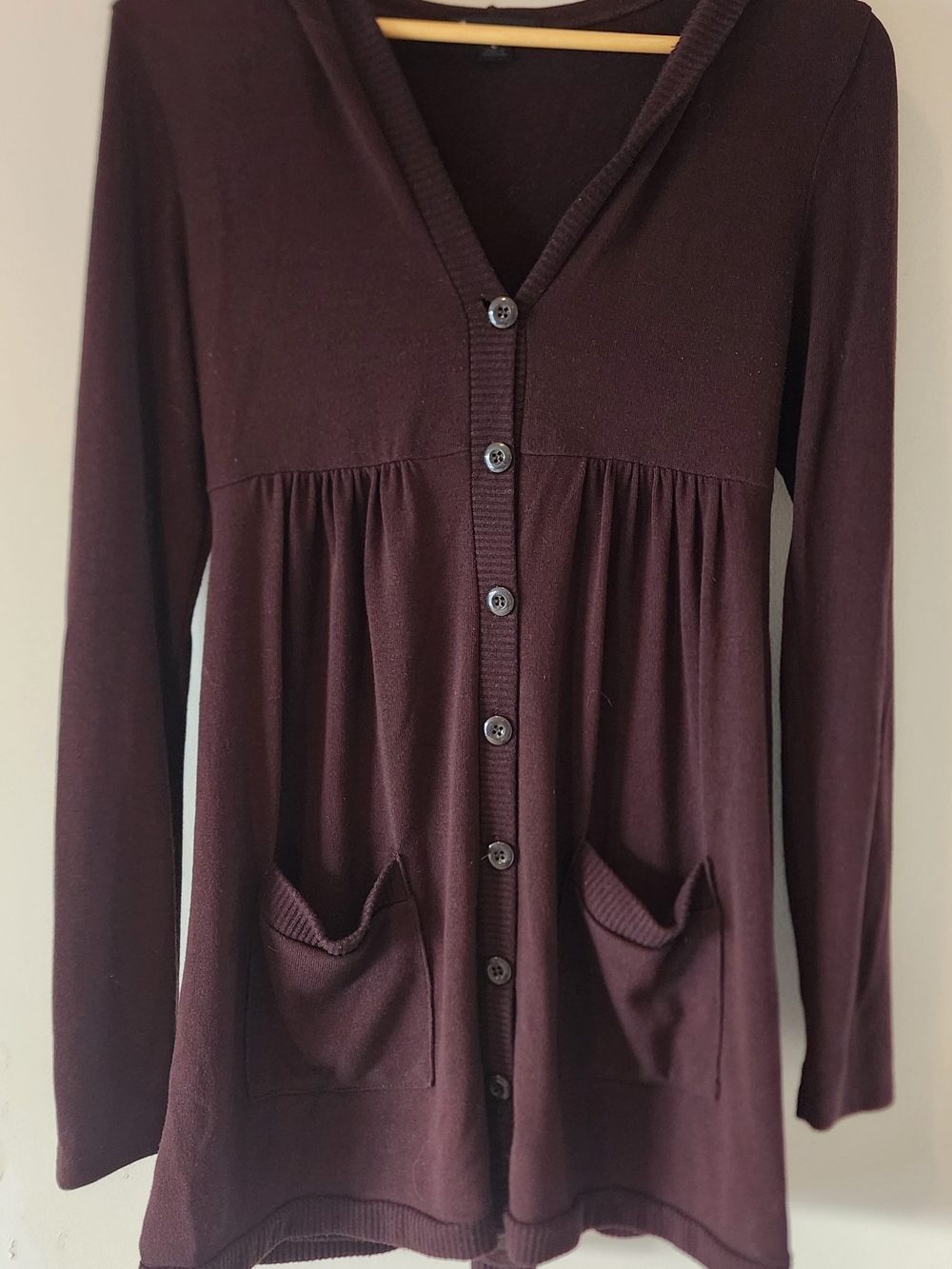 Forever 21 Dark Drown Button-Front Long Sleeve Hooded Shirt Size Large